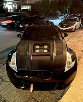 Nissan 370Z Nismo Sport Touring Base Fairlady Z Z34 2009-2020 with Aftermarket Parts - V1 Glass Clearview Style Hood Bonnet Carbon Fiber / FRP from CMST Tuning